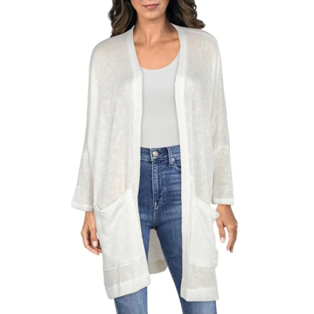 Anthropologie Maronie Open Knit White Oversized Cardigan Boho Beach Size S